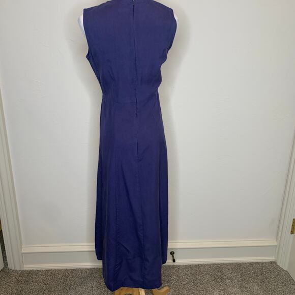 Vintage Blue Purple A Line Dress 100% Silk Sz 4 - Picture 2 of 10